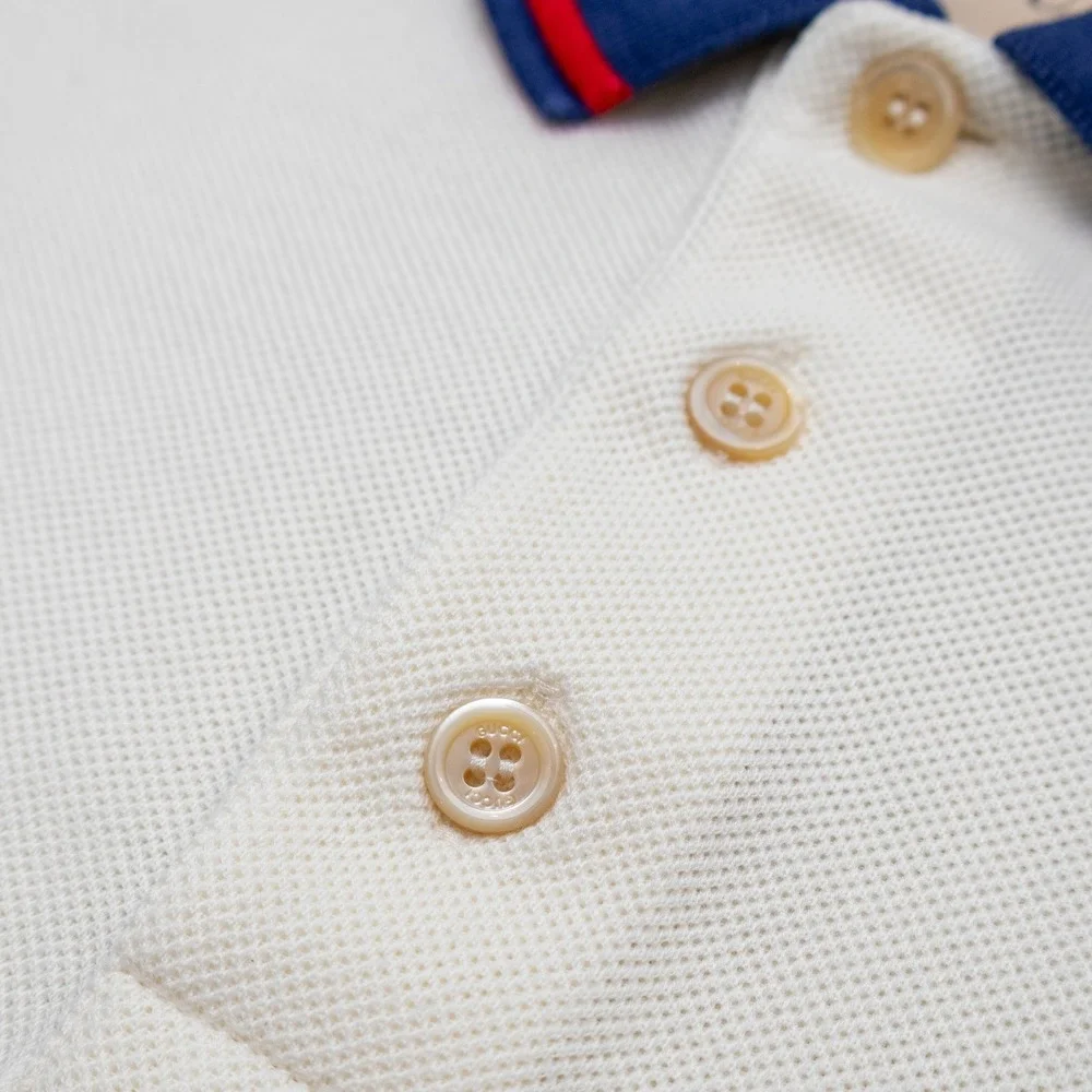 Gucci Mens Strawberry Embroidered Polo Shirt Off-White Cream Size S